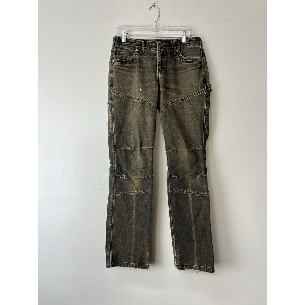 Women's Kuhl Olive Green Distressed Paint Splatter Cargo Pants 6 Long